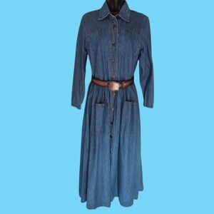 Vintage 80s Denim Long Sleeve Dress Small